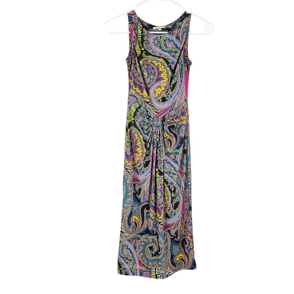 Etro Shift Dress Multicolor Paisley Print Sleeveless Stretch Knee Length Size 38